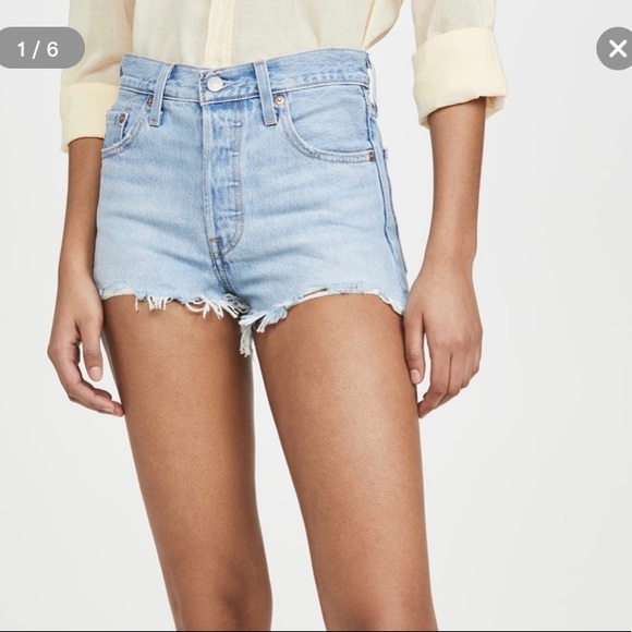 Levi’s 501 Light Wash Distressed Button Fly Shorts - Picture 1 of 8